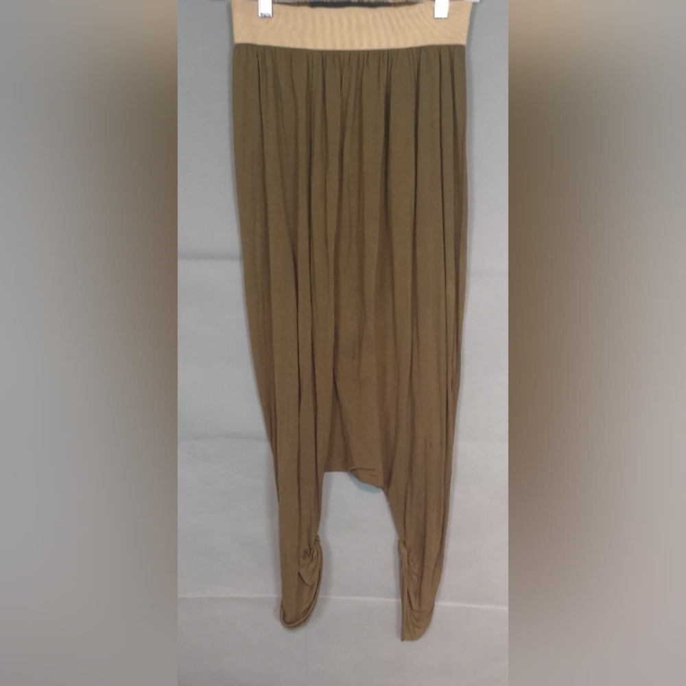 Y2k Vintage Khaki Green Jersey Dropped Rise Rafia Waist Harem Pull-on Pants